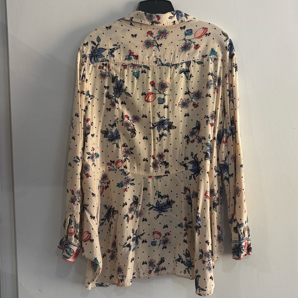 Lola P. Floral Bohemian Button Up Women Shirt Blouse‎ Size L - Picture 2 of 9